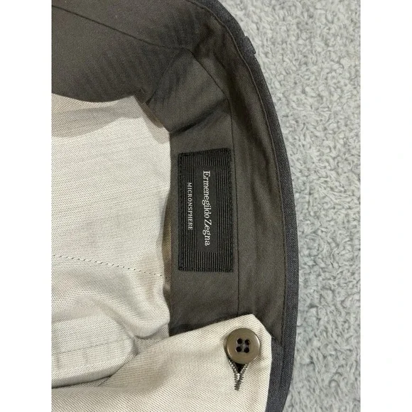 ERMENEGILDO ZEGNA Micronsphere Trousers 34x31 Gray Flat Front Dress Pants